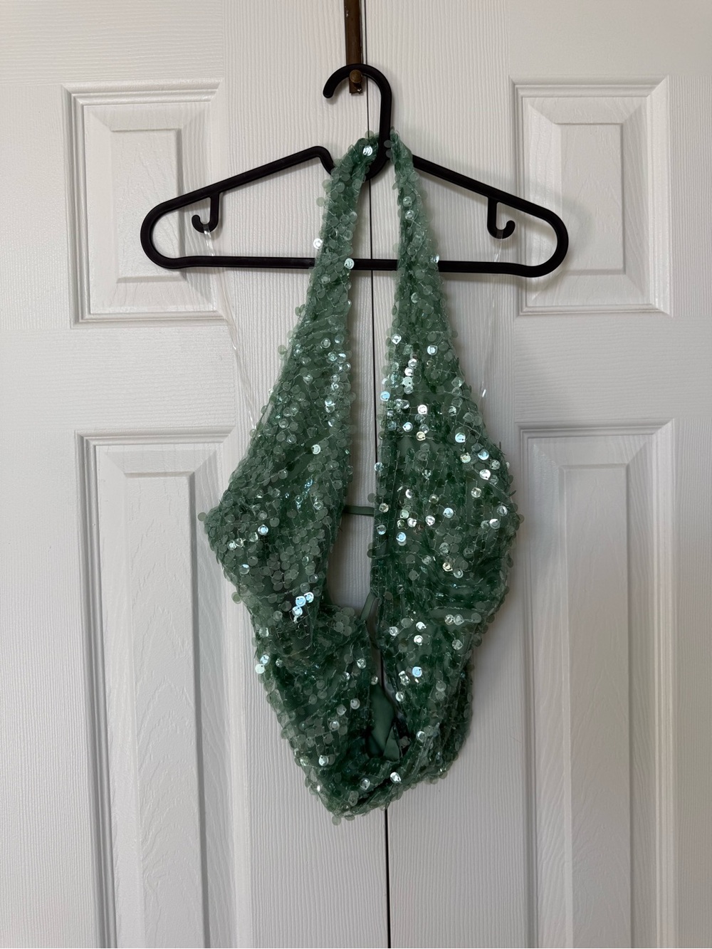 Peppermayo Light Blue Sequin Halter Crop Top - Picture 3 of 3